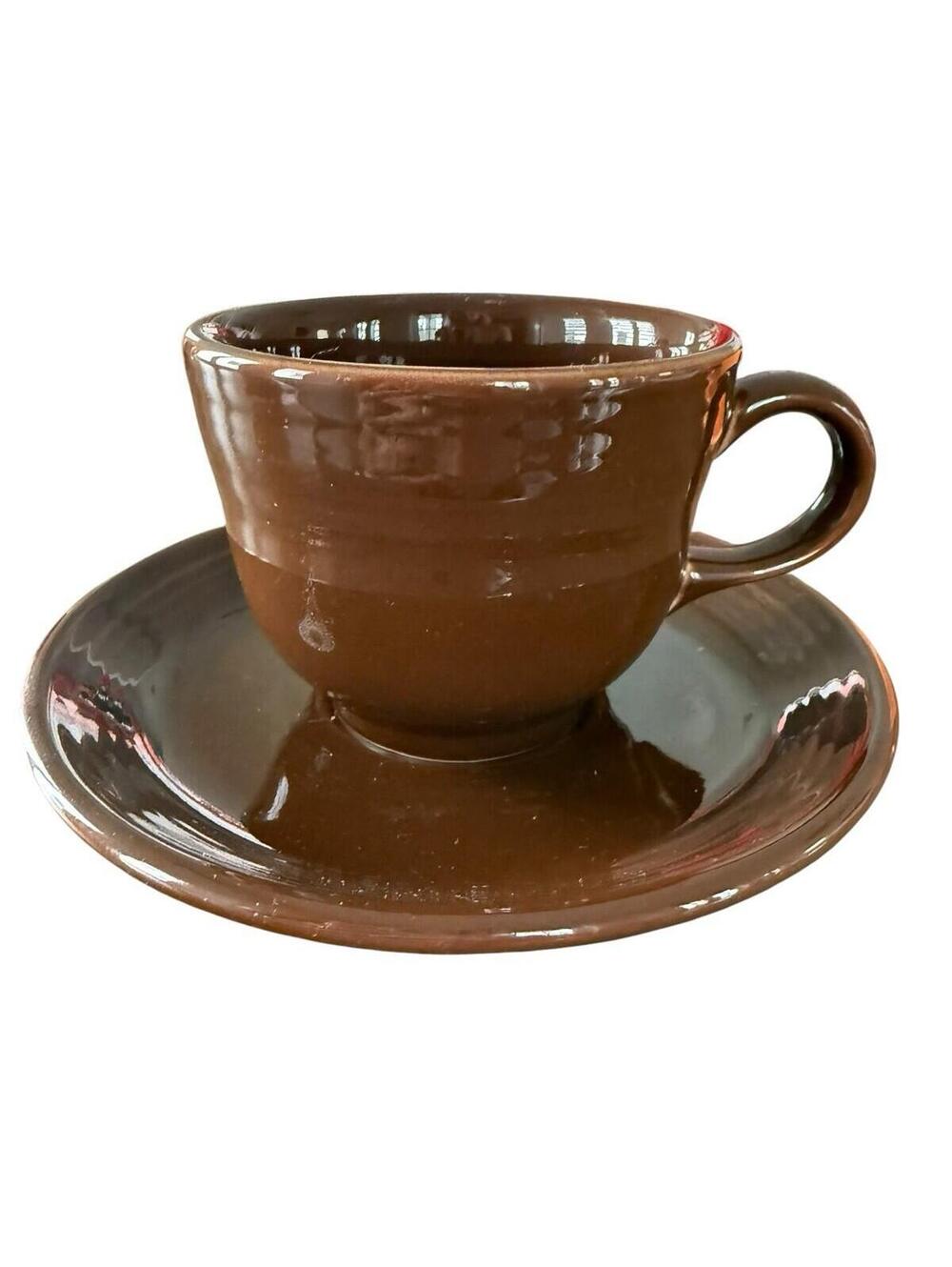 Fiesta Coffe Cup And Saucer Homer Laughlin Made In USA Brown